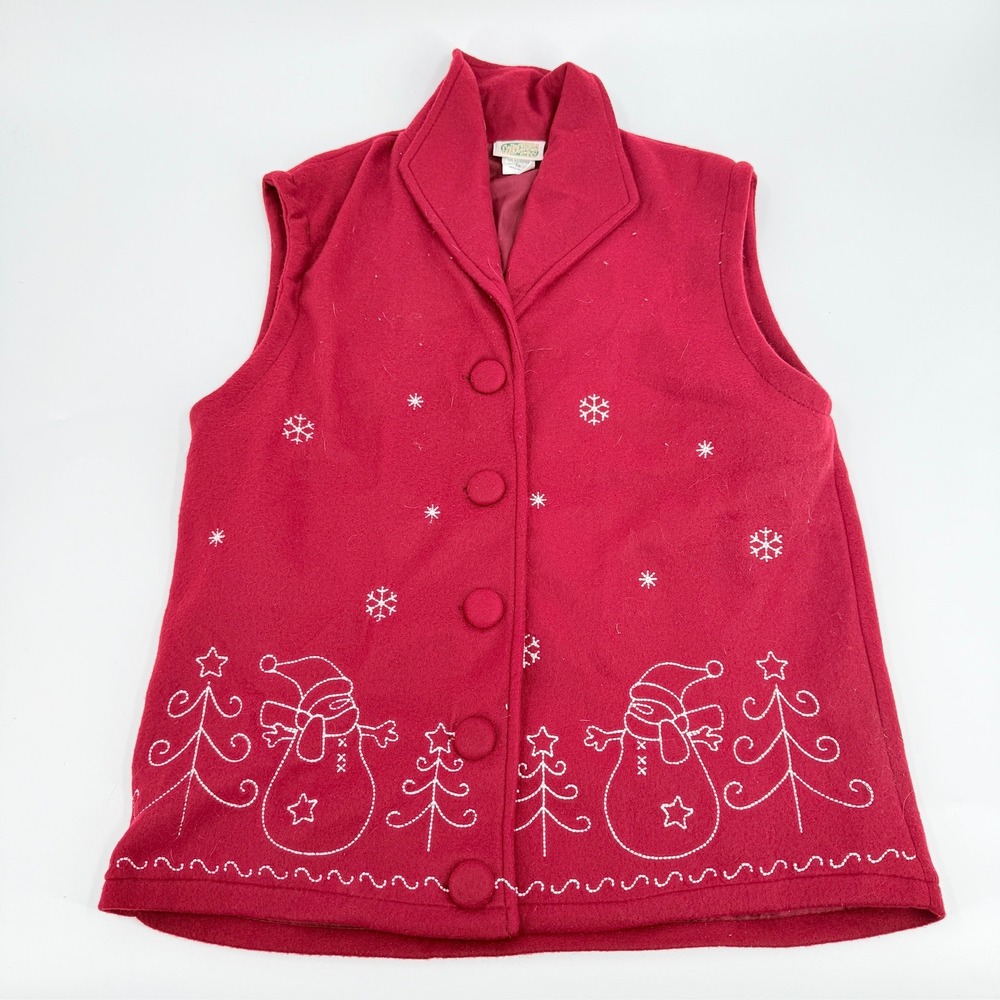 Collections Etc Vest Snowman Christmas 90s Vintage Women Size Medium Red Fleece